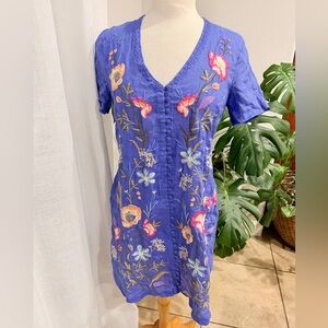Johnny Was Workshop Embroidered Short Sleeve Dress‎ – XXS Sun/Moon Detail